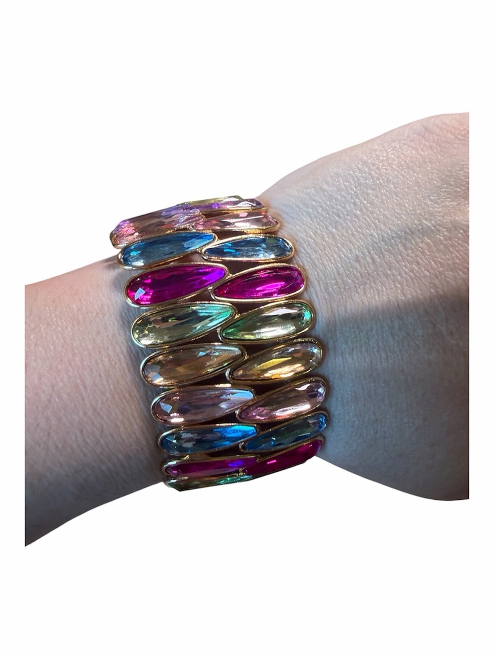 Multicolor Crystal Stretch Bracelet in Gold Tone - Women Jewelry